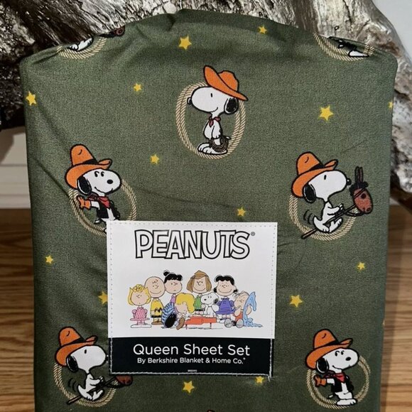 PEANUTS Snoopy Cowboy 4PC Queen SHEETS SET By Berkshire New - Picture 3 of 4